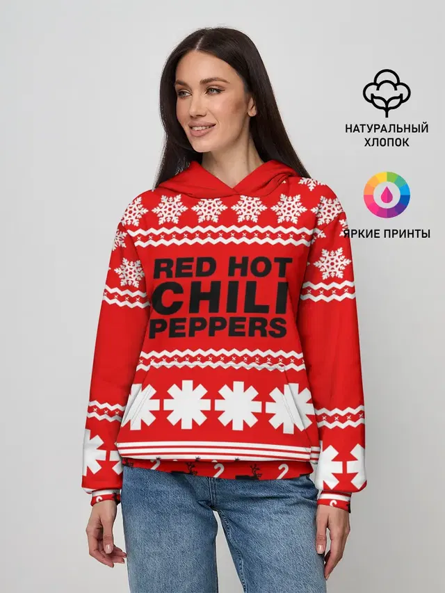 Женское худи с принтом «Red Hot Chili Peppers — Праздничный RHCP»