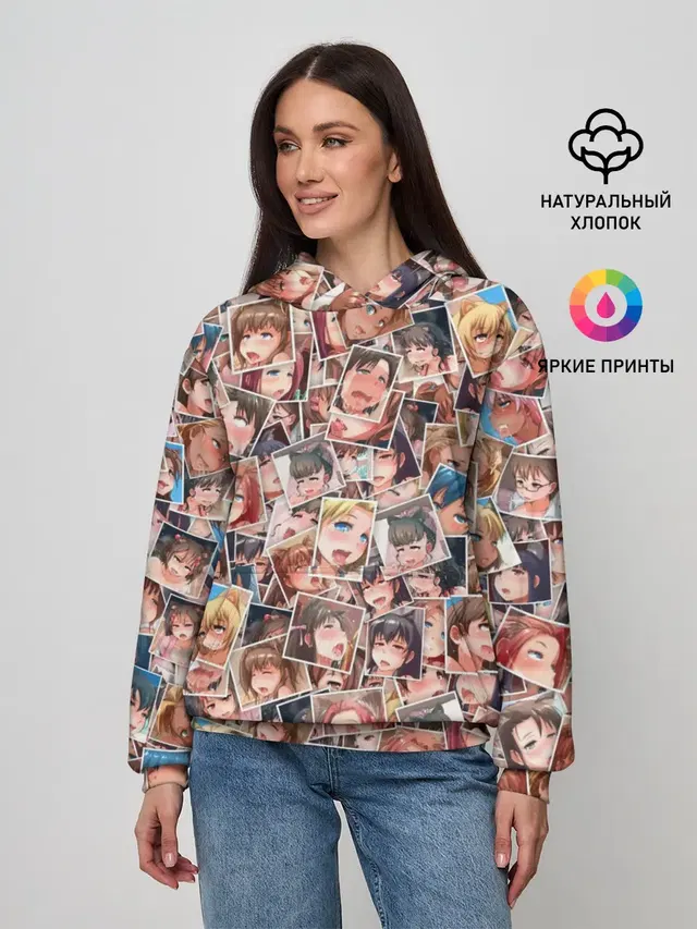Женское худи с принтом «Ahegao faces fhoto»
