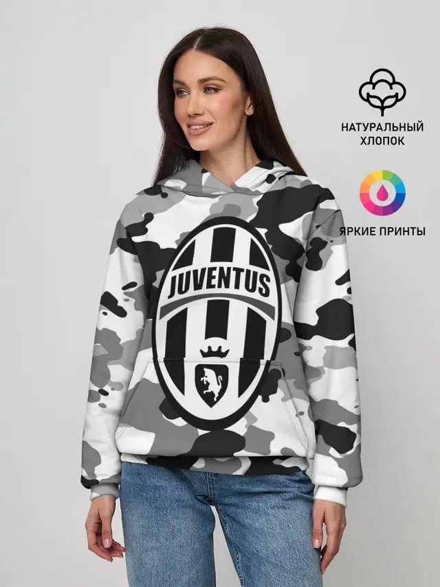 Женское худи с принтом «Ювентус — FC Juventus Camouflage»