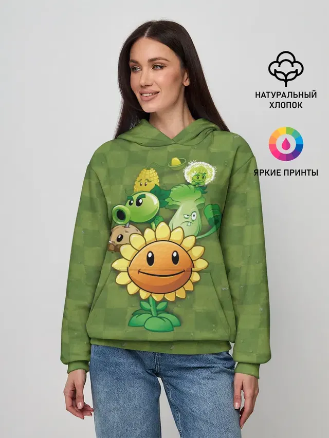 Женское худи с принтом «Plants vs. Zombies»