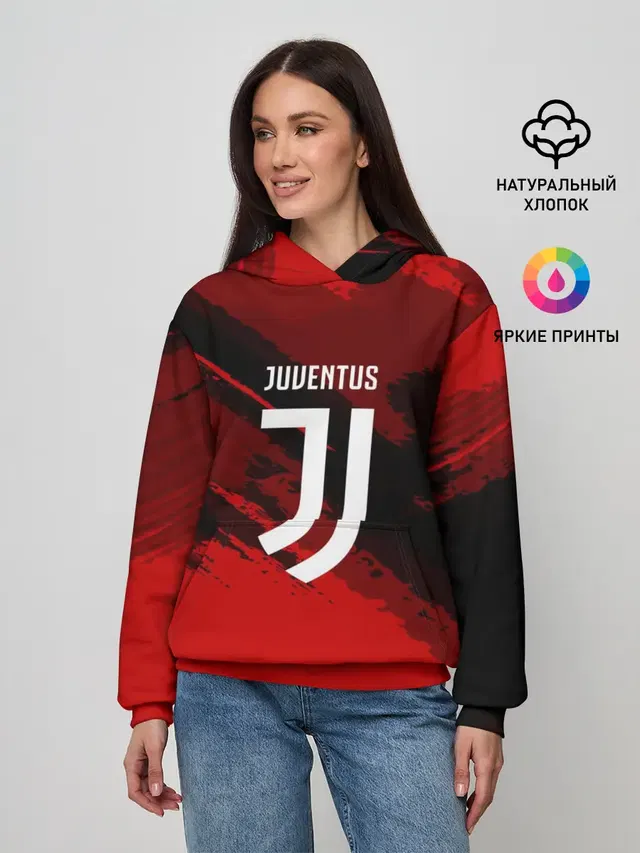 Женское худи с принтом «Ювентус — JUVENTUS SPORT RED»