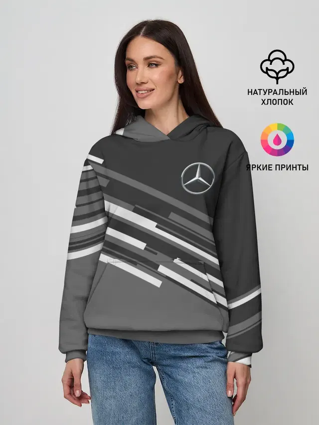 Женское худи с принтом «Automotive emblem — MERCEDES BENZ SPORT»