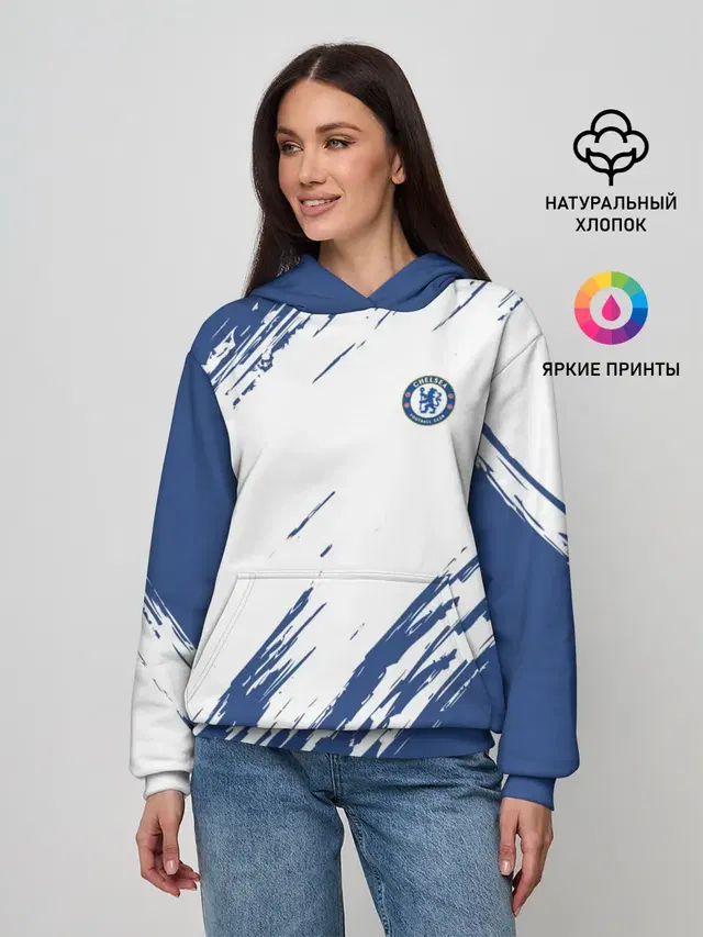 Женское худи с принтом «Челси — CHELSEA UNIFORM — ФОРМА ЧЕЛСИ»
