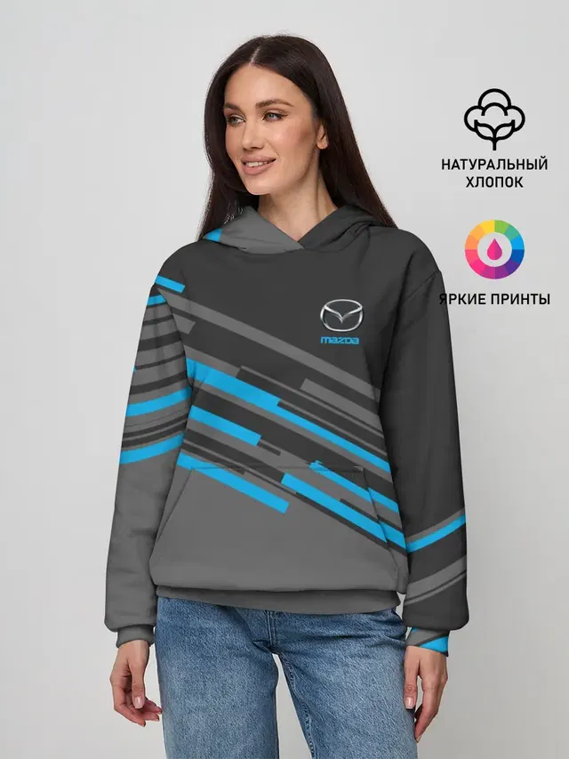 Женское худи с принтом «Diagonal stripes — MAZDA SPORT»