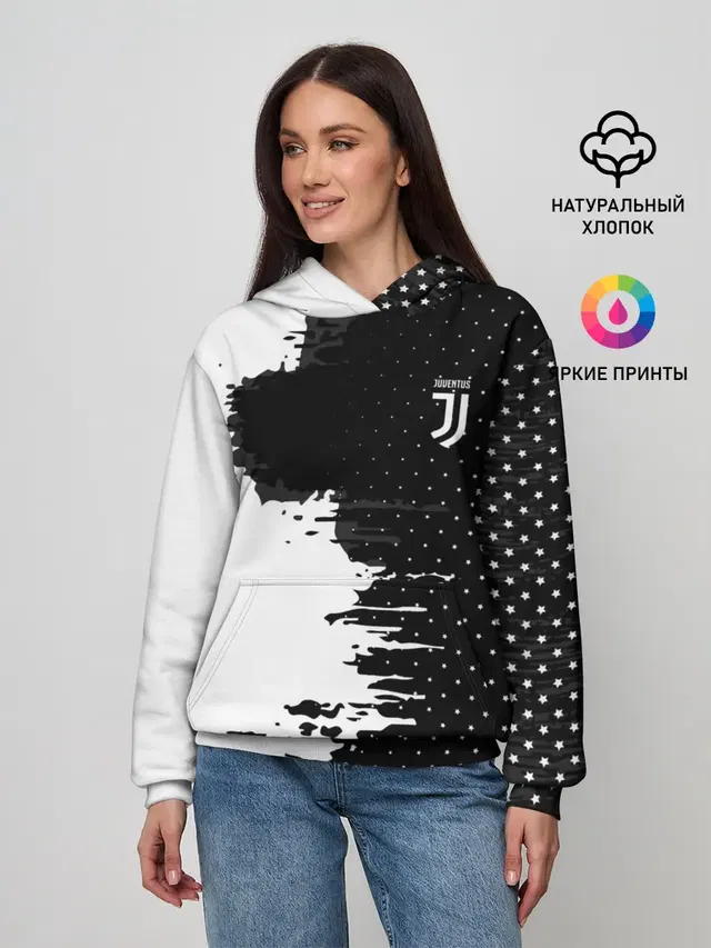 Женское худи с принтом «Ювентус — Juventus uniform black 2018»