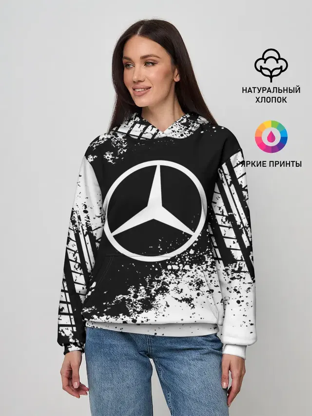 Женское худи с принтом «Merсedes — Mercedes abstract sport»