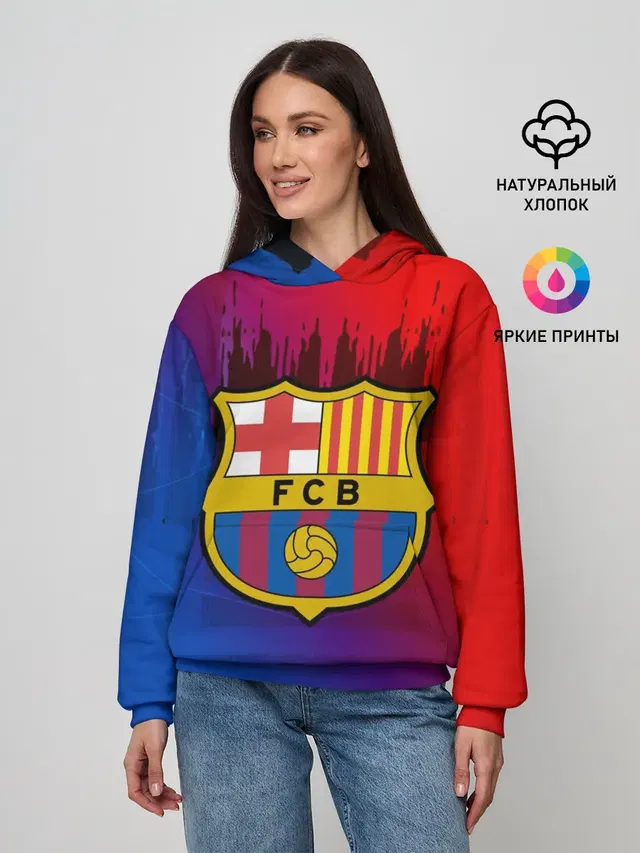 Женское худи с принтом «Барселона — FC Barcelona color sport»