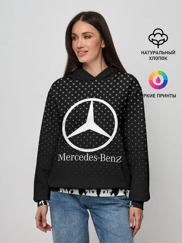 Женское худи с принтом «Автомобильный логотип — Mercedes-Benz»