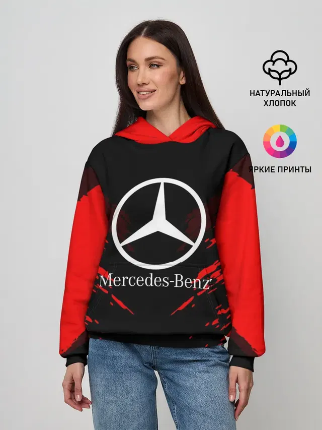 Женское худи с принтом «Merсedes — MERCEDES-BENZ SPORT COLLECTION»