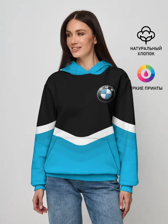 Женское худи с принтом «BMW — BMW Black & Blue»