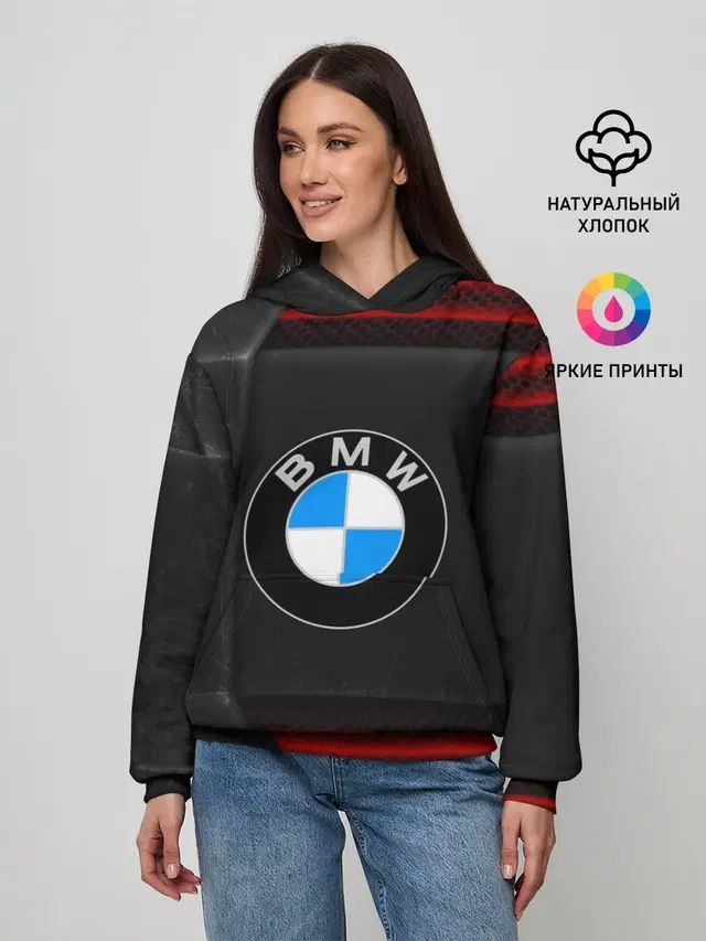 Женское худи с принтом «BMW — bmw auto sport»