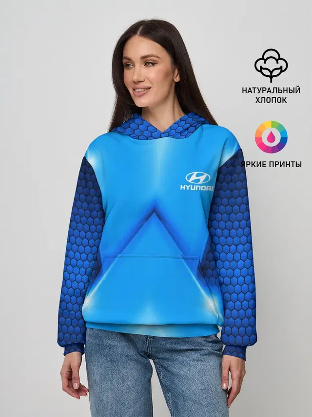 Женское худи с принтом «Hyundai — Hyundai car sport SKY»