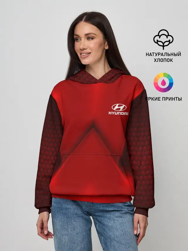 Женское худи с принтом «Hyundai car sport — Hyundai car sport RED»