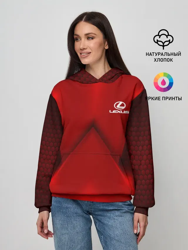 Женское худи с принтом «Lexus — Lexus car sport RED»
