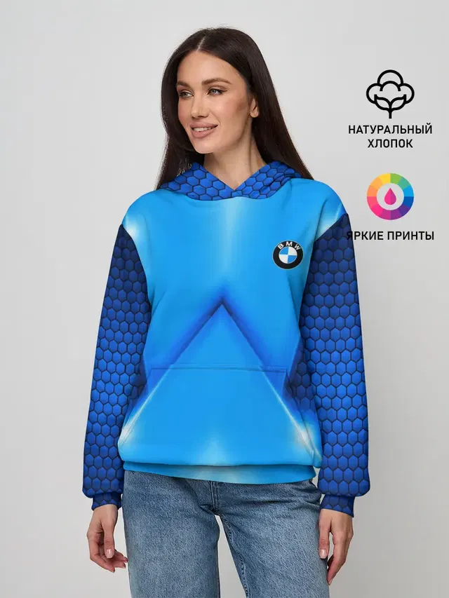 Женское худи с принтом «BMW — BMW car sport SKY»