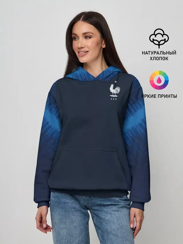 Женское худи с принтом «Сборная Франции — France home WC 2018»