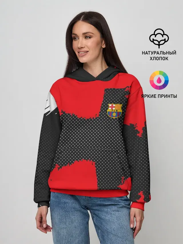 Женское худи с принтом «Барселона — BARCELONA SPORT RED»