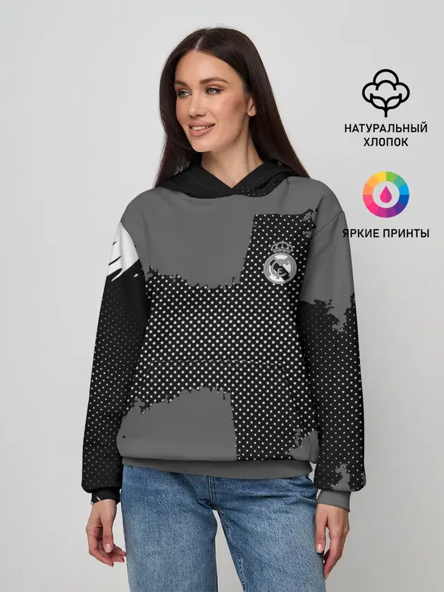 Женское худи с принтом «Реал Мадрид — REAL MADRID SPORT GRAY»