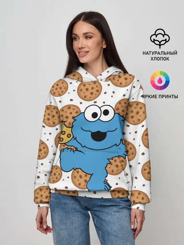 Женское худи с принтом «Улица Сезам — Cookie monster»