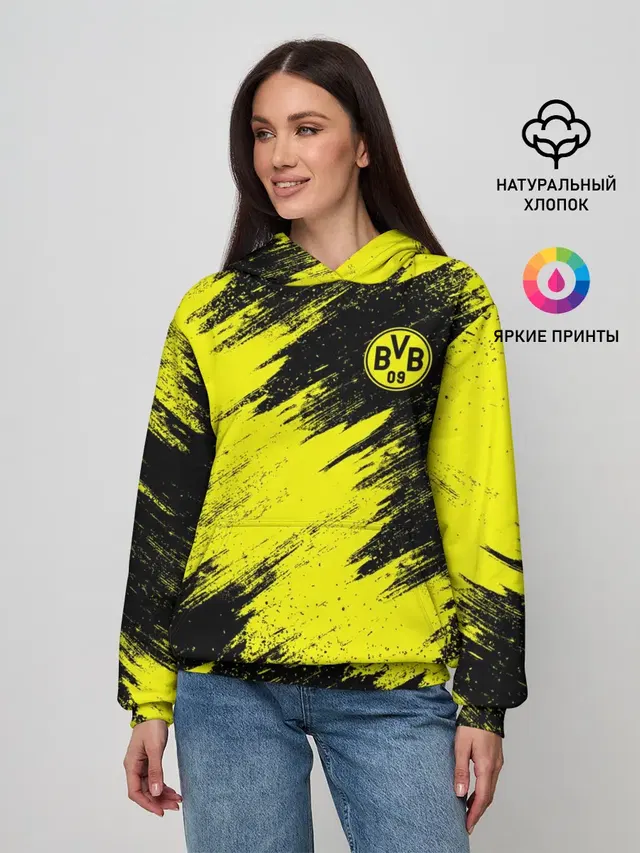 Женское худи с принтом «Grunge pattern — FC Borussia Dortmund»