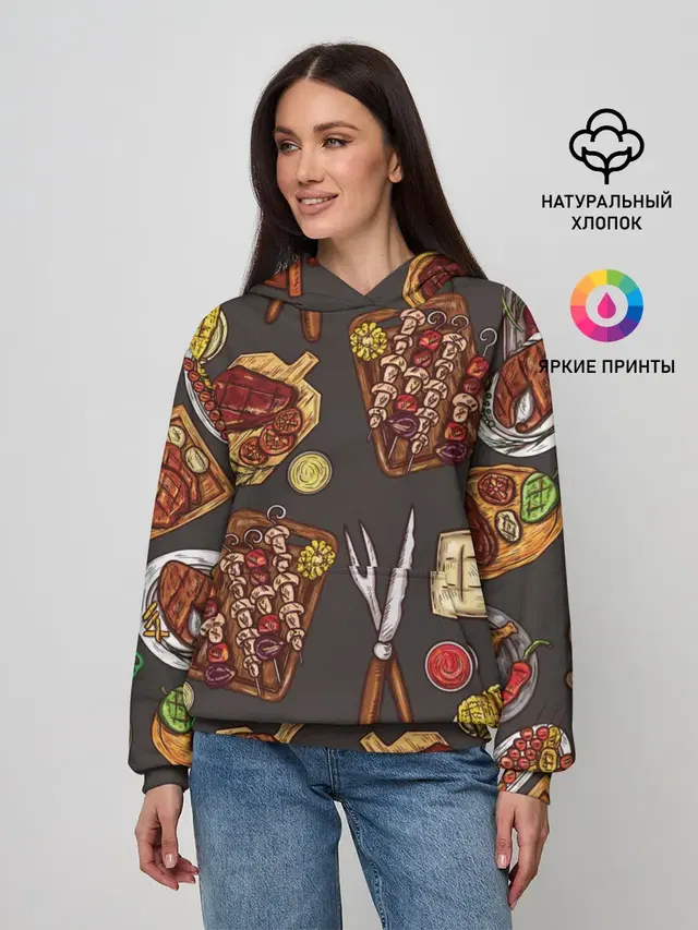Женское худи с принтом «Еда — Вкуснятина»