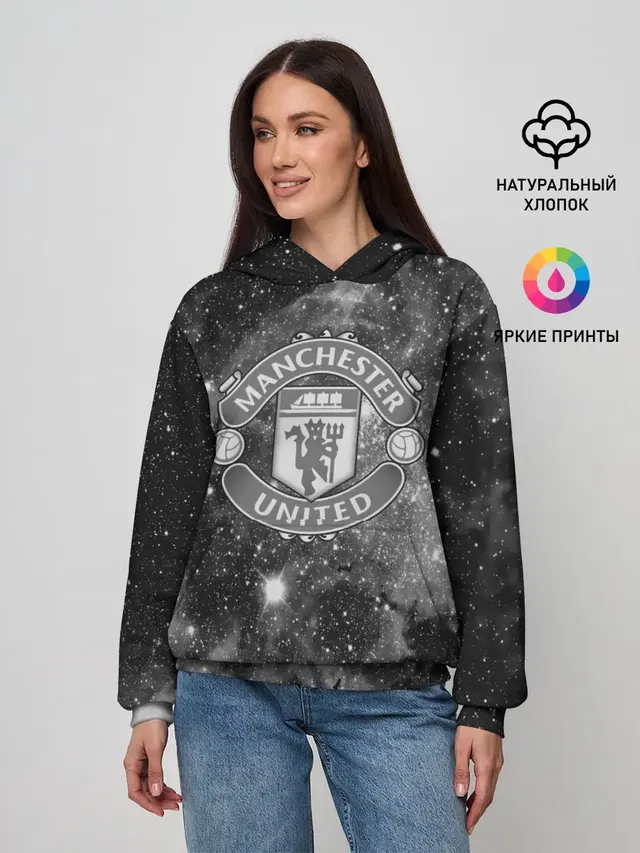 Женское худи с принтом «Манчестер Юнайтед — Manchester United Cosmos»