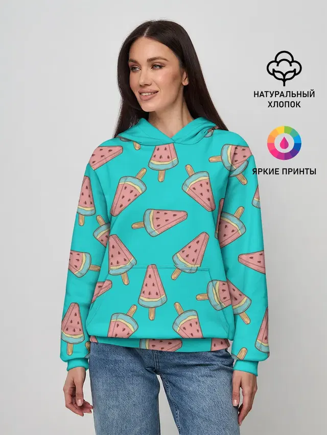 Женское худи с принтом «Vegan — Ice cream Watermelon»