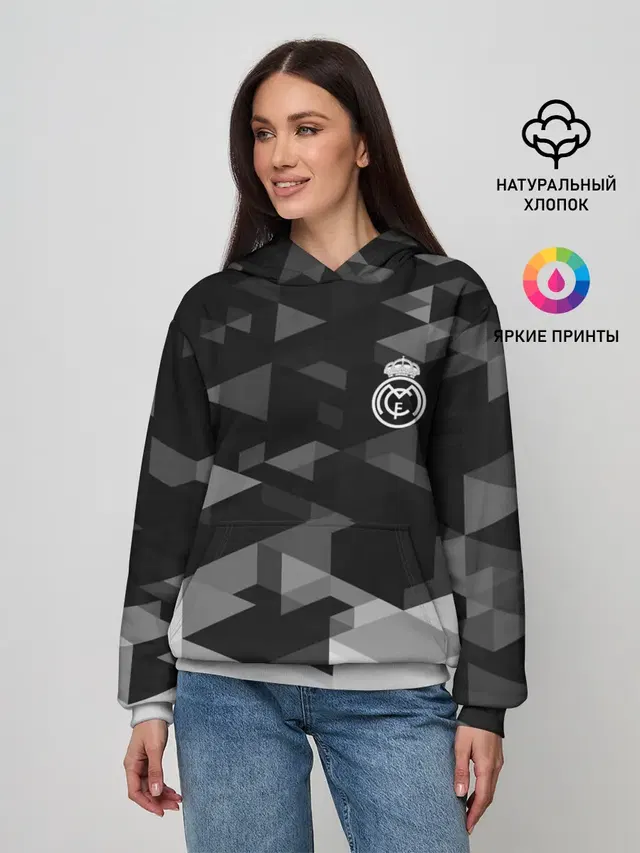 Женское худи с принтом «Реал Мадрид — Real Madrid Geometry Sport»