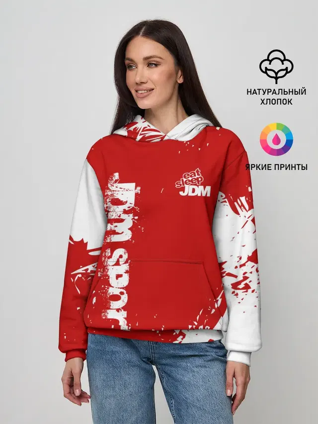 Женское худи с принтом «Red brushstroke — JDM SPORT»