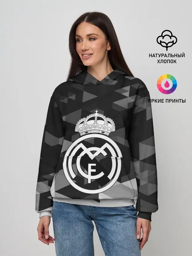Женское худи с принтом «Реал Мадрид — FC Real Madrid sport geometry»