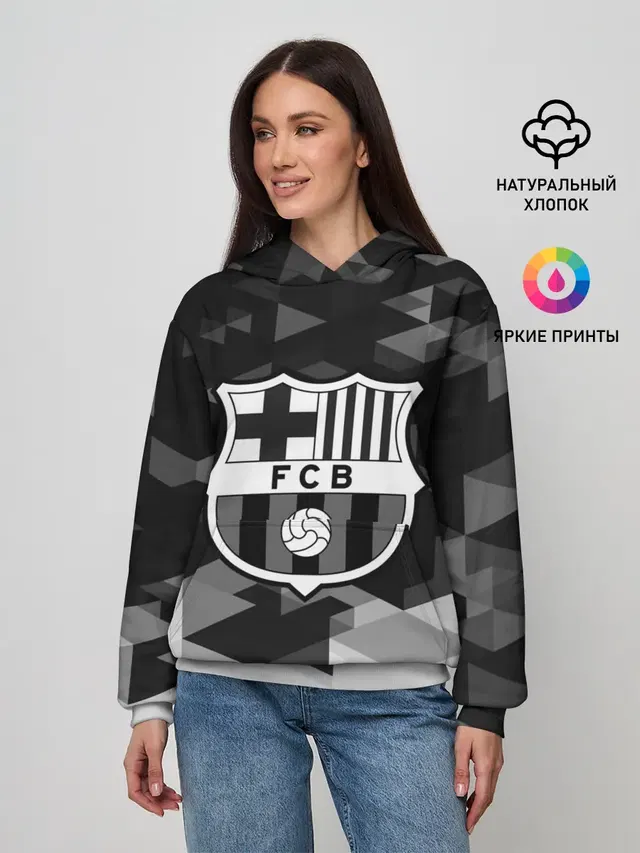 Женское худи с принтом «Барселона — FC Barcelona sport geometry»