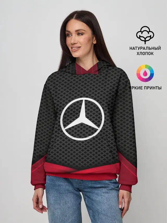 Женское худи с принтом «Car logo — MERCEDES-BENZ»