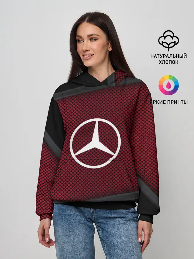 Женское худи с принтом «Car emblem — MERCEDES-BENZ SPORT»