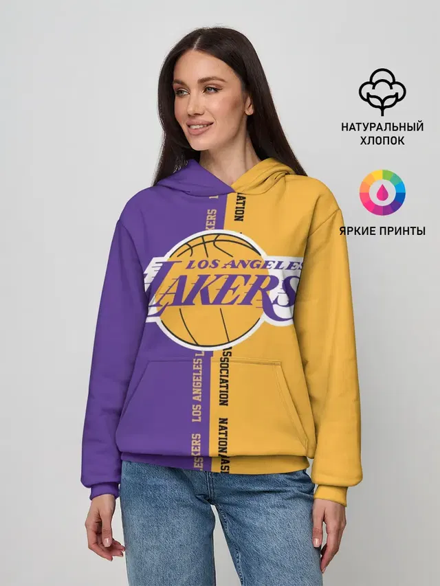 Женское худи с принтом «Лейкерс — Los angeles lakers. NBA»