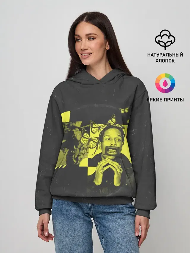 Женское худи с принтом «Зарубежные — ASAP Rocky. TESTING»