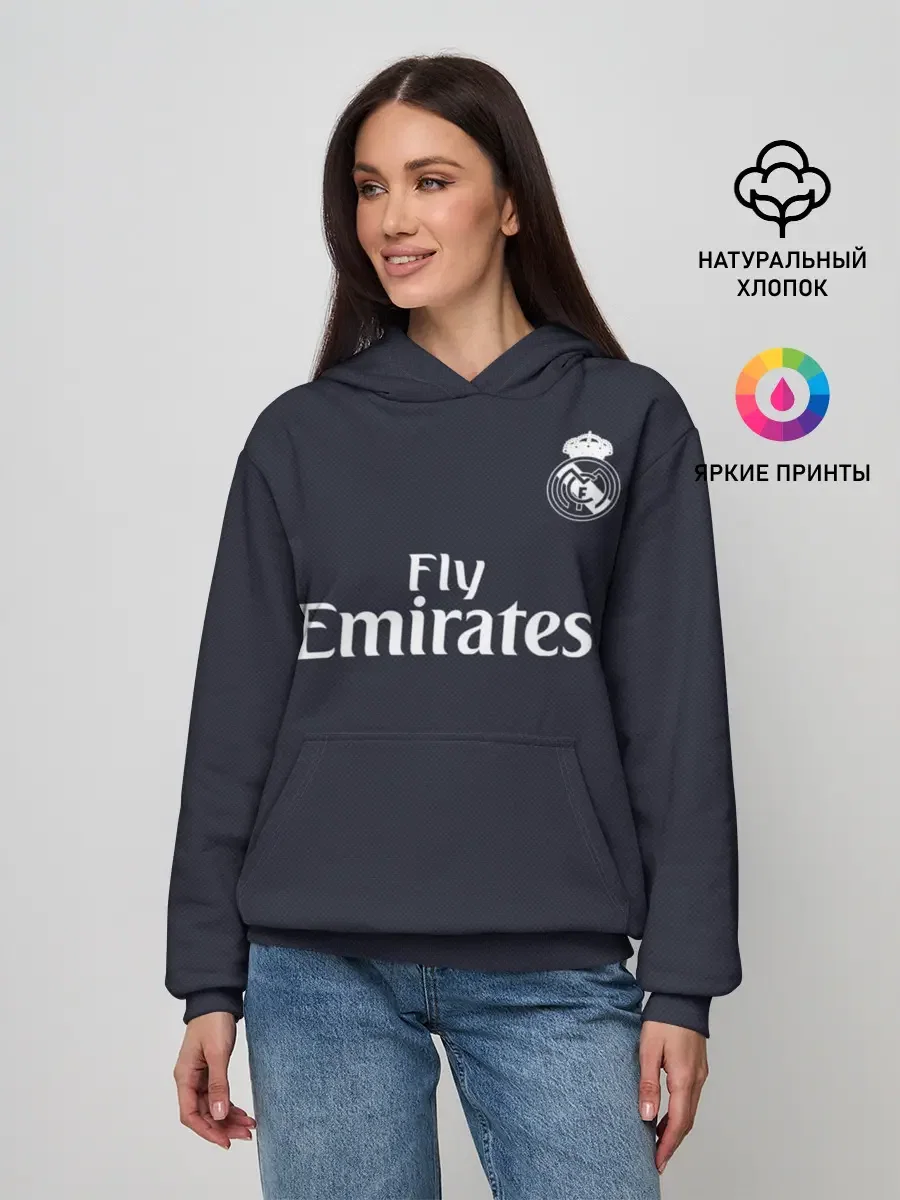 Женское худи с принтом «Серхио Рамос — Ramos away 18-19», вид спереди