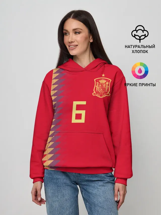 Женское худи с принтом «Сборная Испании — Iniesta home WC 2018»