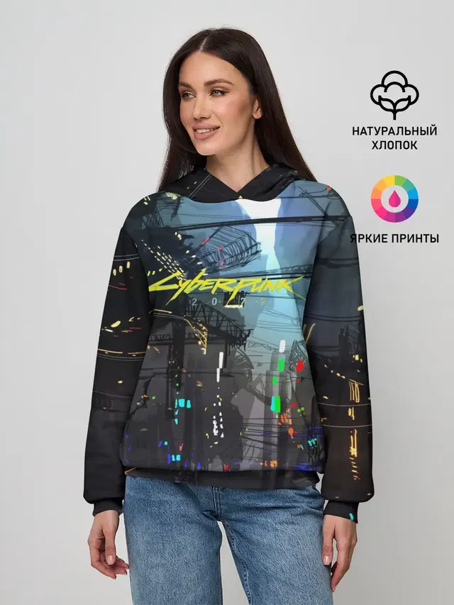 Женское худи с принтом «Cyberpunk 2077»