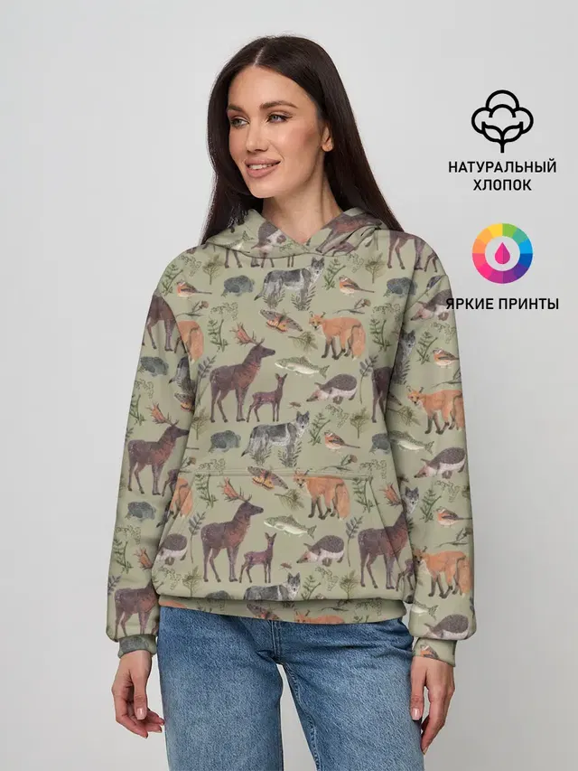 Женское худи с принтом «Разные звери — Wild animals»