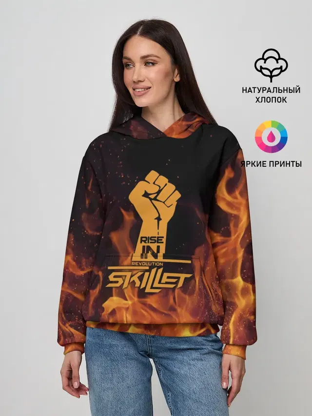 Женское худи с принтом «Fire — Rise in revolution - Skillet»