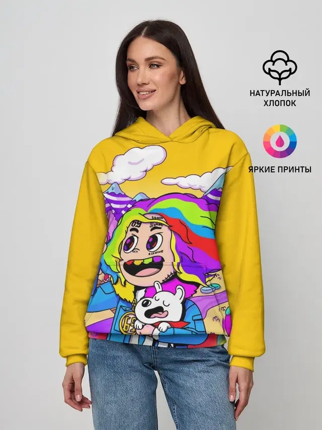 Женское худи с принтом «6IX9INE — 69 rainbow»