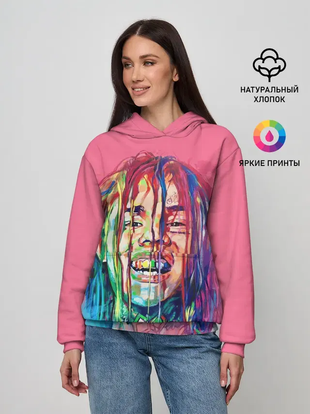 Женское худи с принтом «6IX9INE — PINK 69»