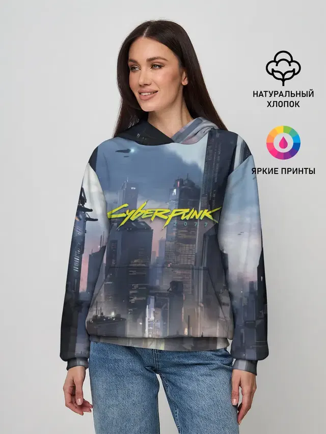 Женское худи с принтом «Cyberpunk 2077 — Cyberpunk 2077 city»
