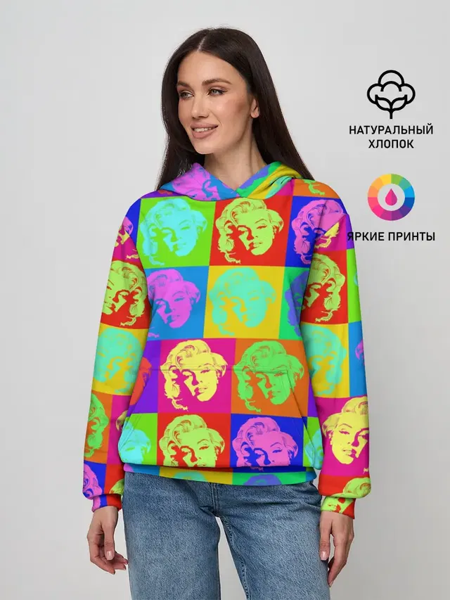 Женское худи с принтом «Модные — pop-art Marilyn Monroe»