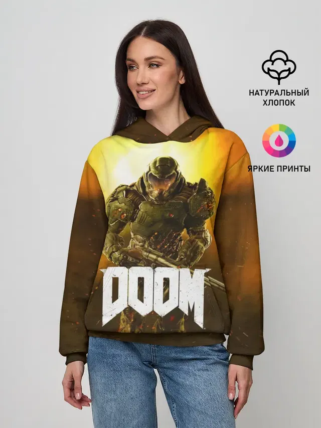 Женское худи с принтом «Дум — DOOM 2016»