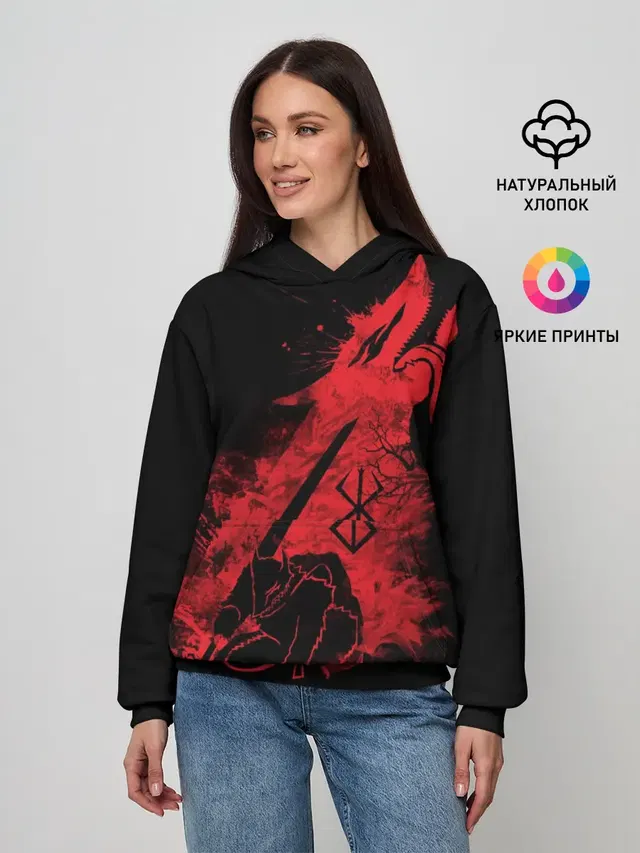 Женское худи с принтом «BERSERK elements red»