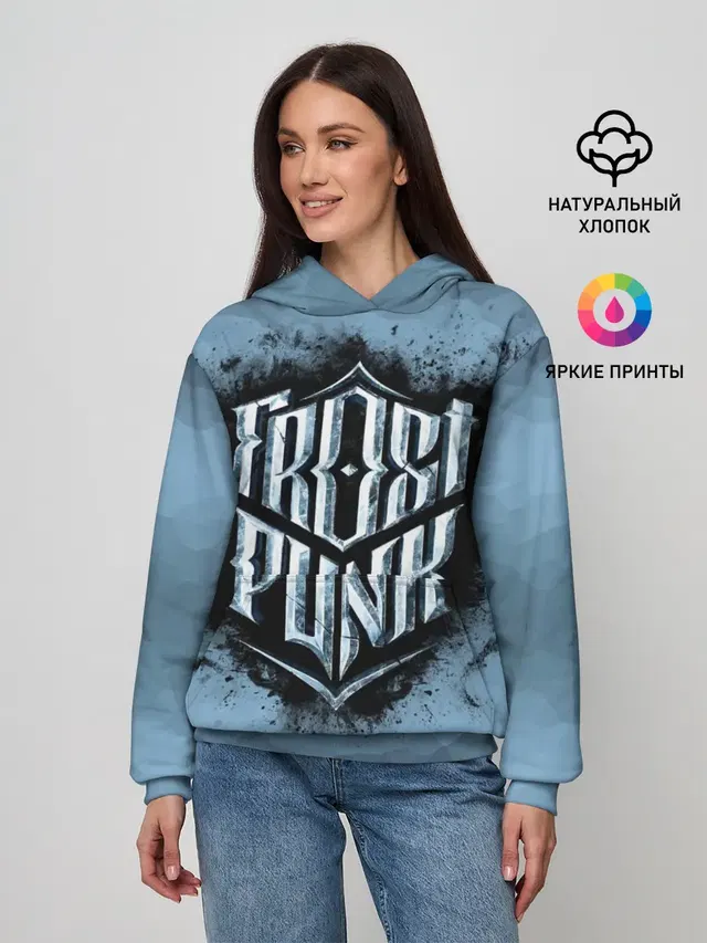 Женское худи с принтом «Frostpunk — Frostpunk Logo»