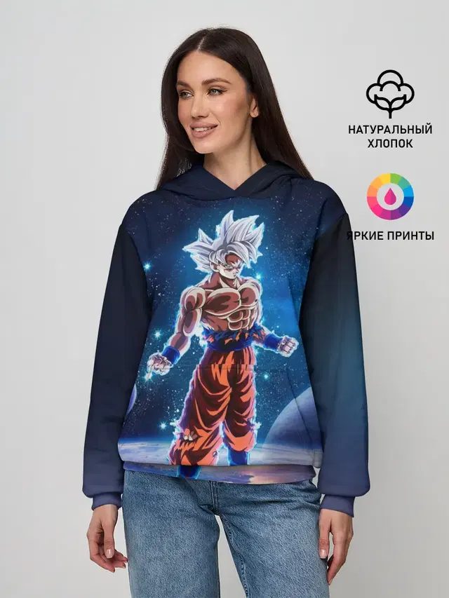 Женское худи с принтом «Goku on a planet»