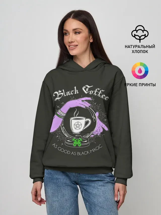 Женское худи с принтом «Еда — Black coffee»