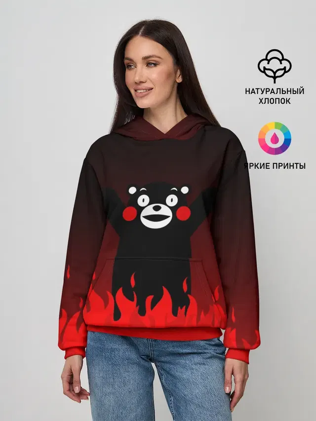 Женское худи с принтом «Кумамон — Kumamon горит»